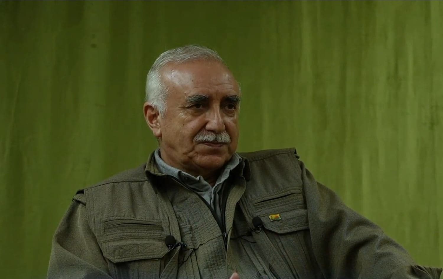 Murat Karayilan, senior commander of the Kurdistan Workers’ Party (PKK), speaking during an interview with Sterk TV. Photo: screengrab/Sterk TV