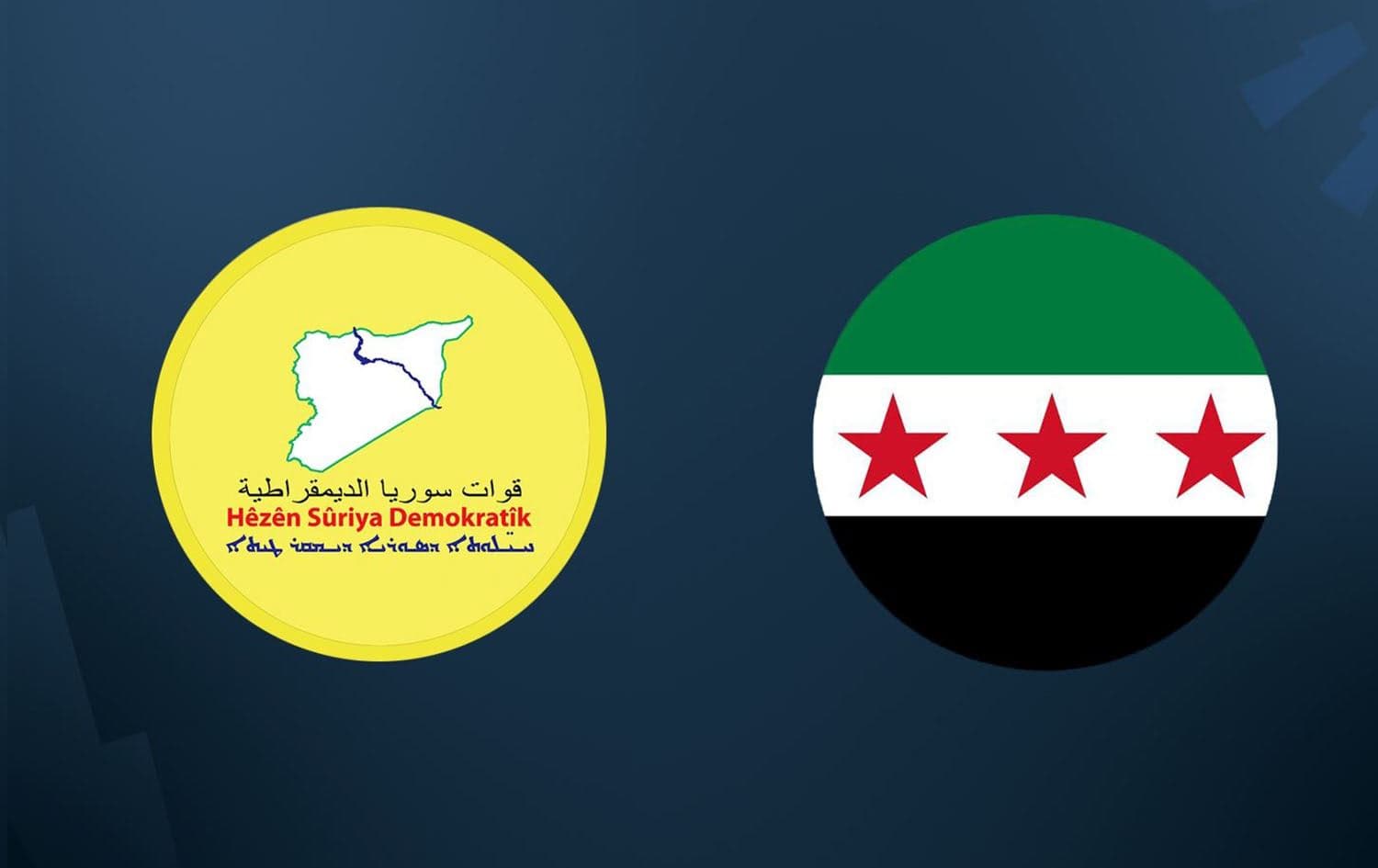 From left: SDF and Syrian flags. Graphic: Rudaw 