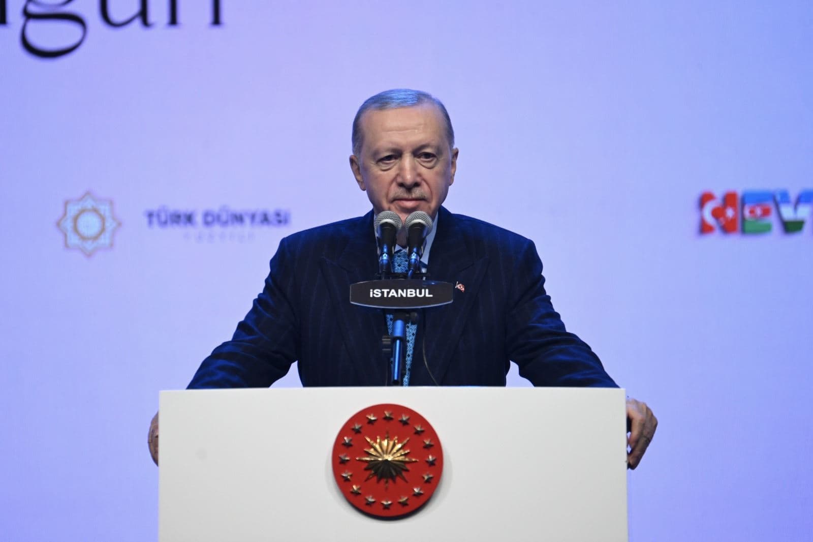 Turkish President Recep Tayyip Erdogan speaks at a Newroz event in Istanbul on March 21, 2025. Photo: Anadolu Agency