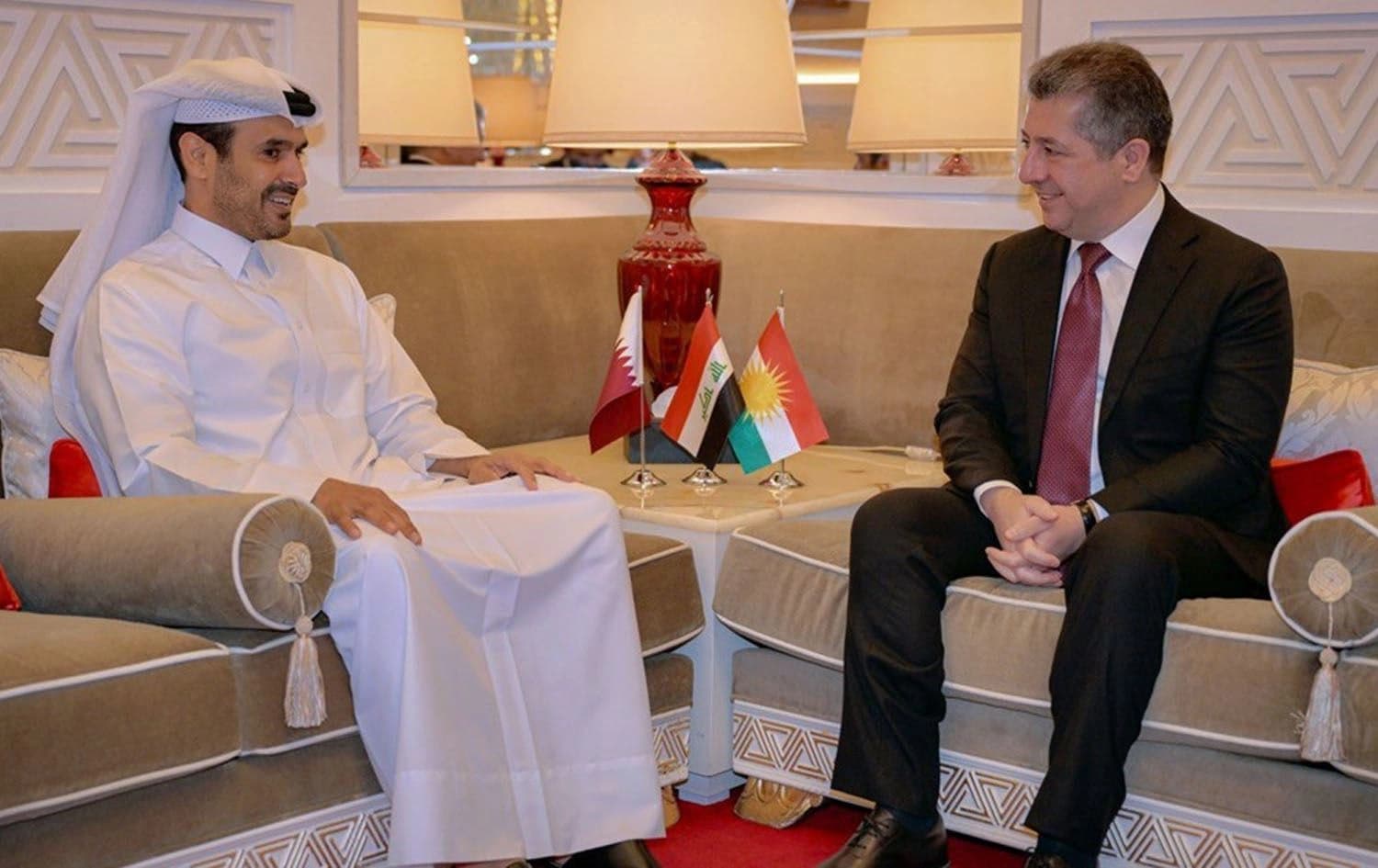 Kurdistan Region Prime Minister Masrour Barzani meets Qatar’s Energy Minister Saad bin Sherida al-Kaabi in Doha on March 25, 2025. Photo: KRG