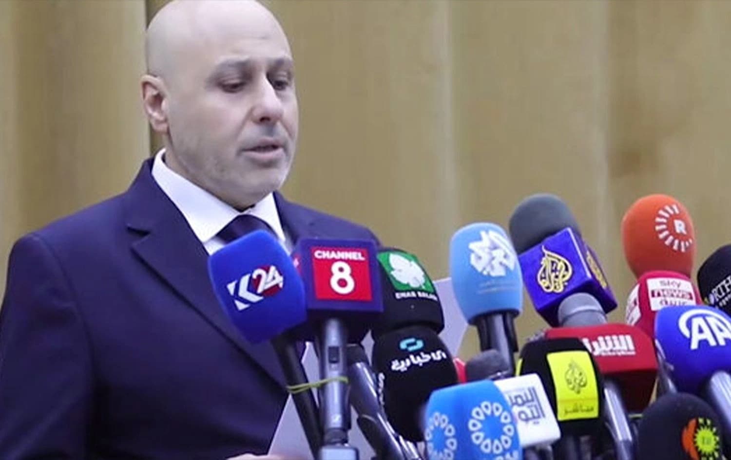 Yasser al-Farhan in a press conference in Damascus on March 25, 2025. Photo: SANA