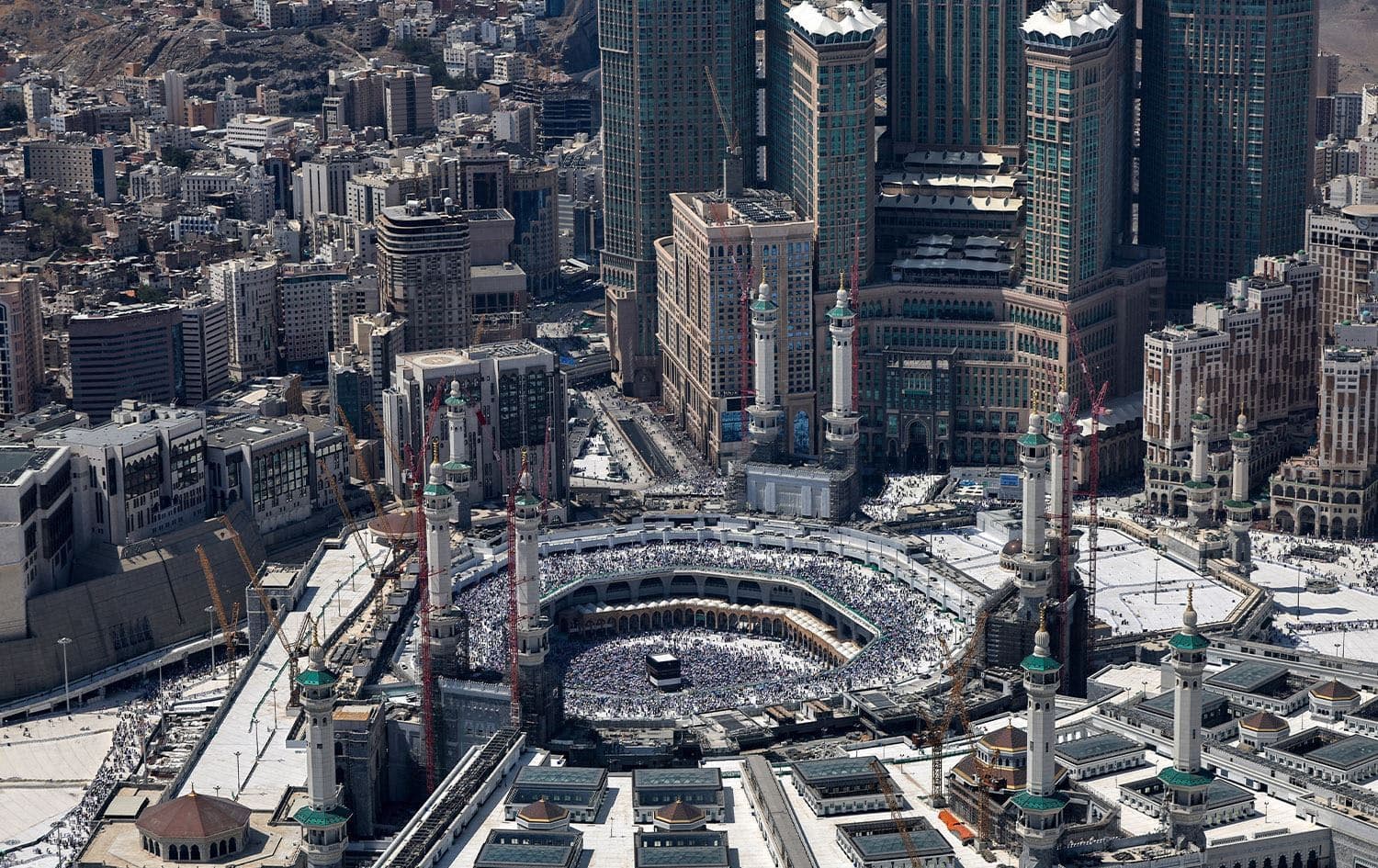 An aerial view shows Mecca's Grand Mosque with the Kaaba, Islam's holiest site, in the center, during the annual hajj pilgrimage on June 17, 2024. Photo: Fadel Senna/AFP