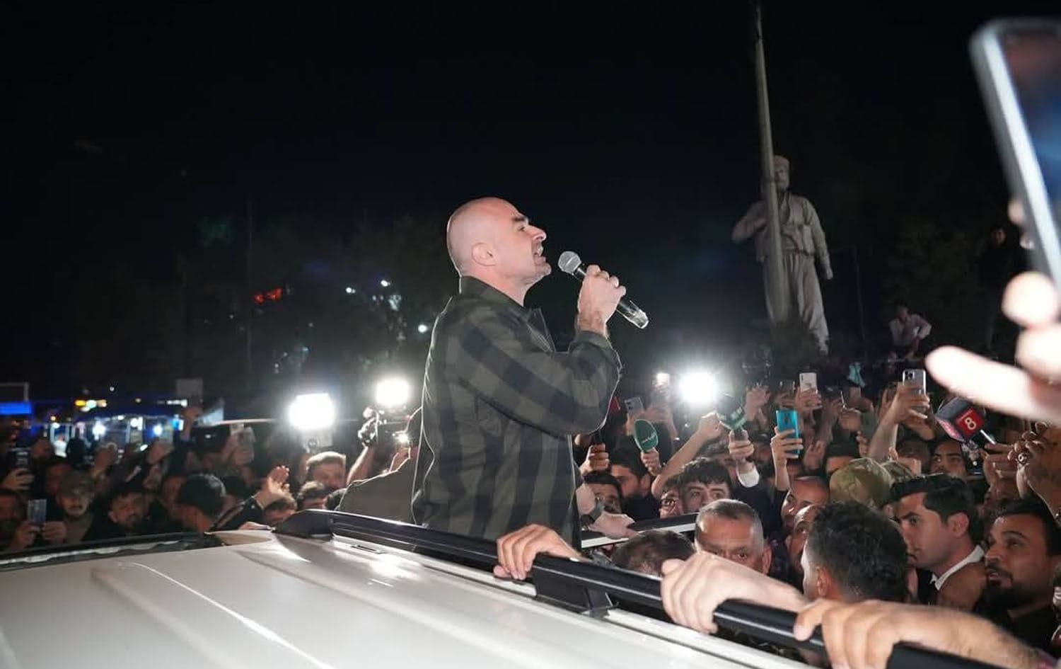 Patriotic Union of Kurdistan (PUK) leader Bafel Talabani addressing a crowd in Kirkuk on March 26, 2025. Photo: PUKMedia