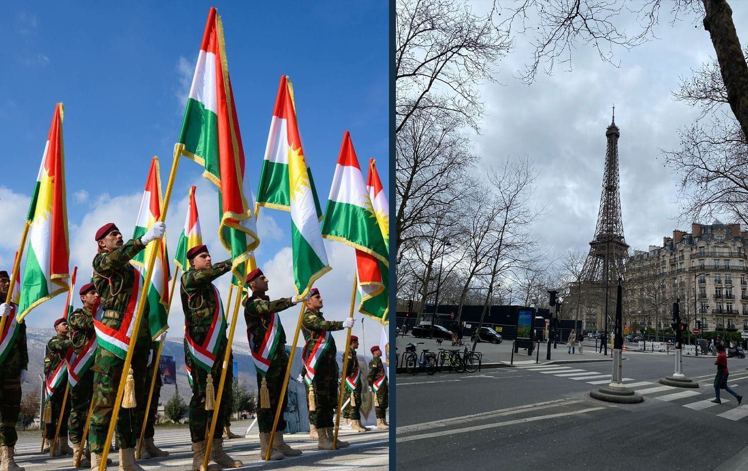 Peshmerga forces (left) and Paris city. Photos: Rudaw 