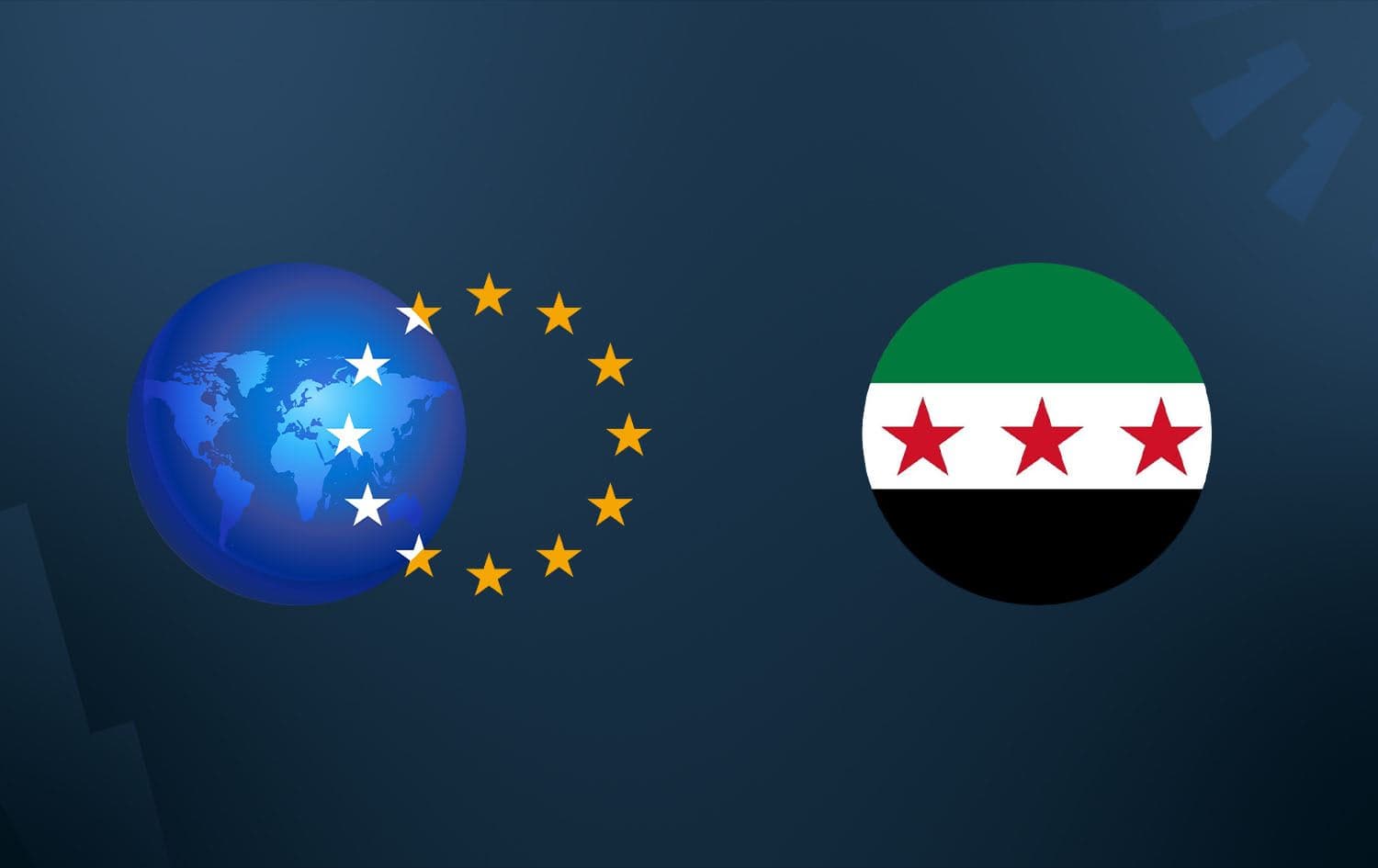 EU External Action Service logo (left) and Syrian flag (right). Graphic: Rudaw