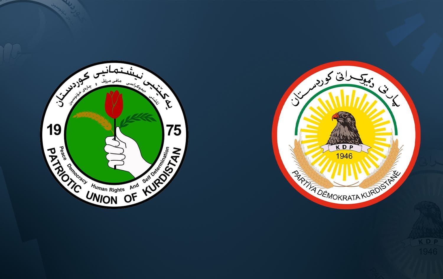 Logos of the Patriotic Union of Kurdistan (PUK) and the Kurdistan Democratic Party (KDP). Graphic: Rudaw