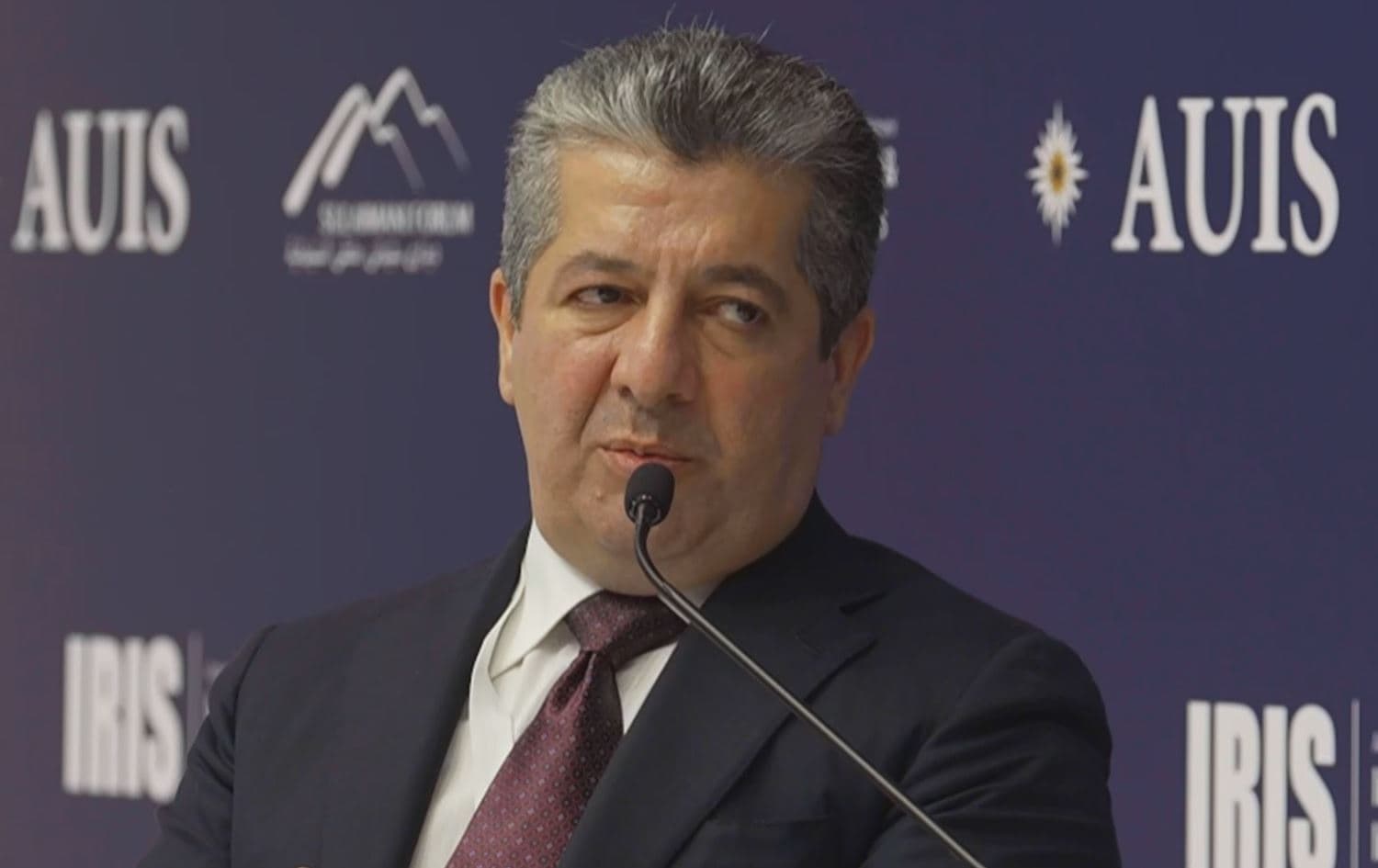 Kurdistan Region Prime Minister, Masrour Barzani, speaks at Suli Forum on April 16, 2025. Photo: screengrab/Rudaw