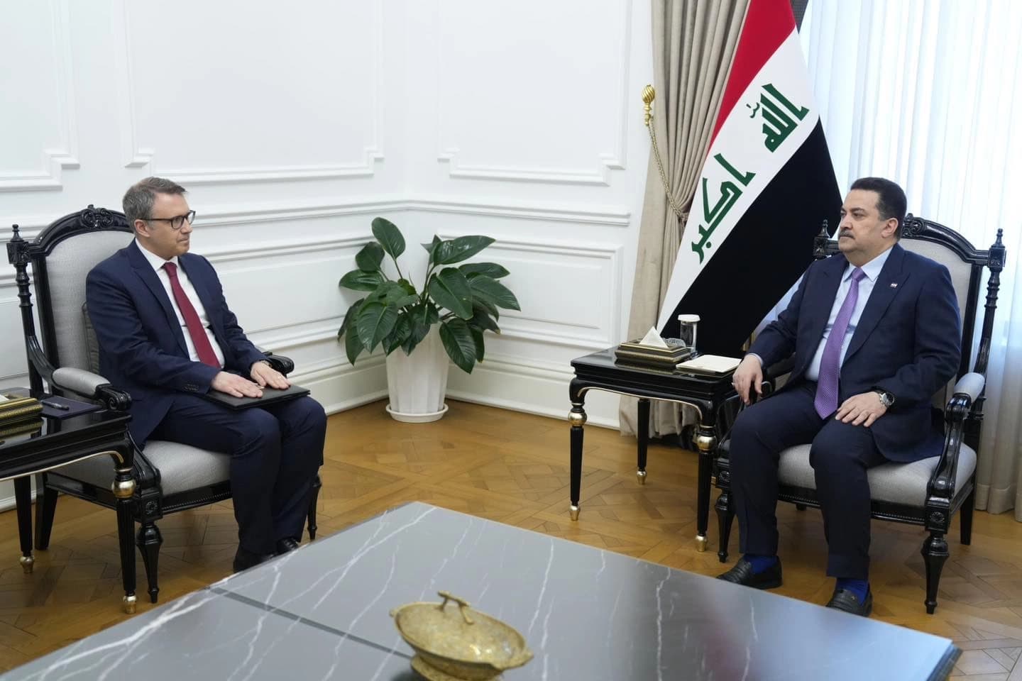 Iraqi PM Mohammed Shia' al-Sudani meeting with Turkish Ambassador to Baghdad Anil Bora Inan in Baghdad on April 17, 2025. Photo: Sudani's office. 