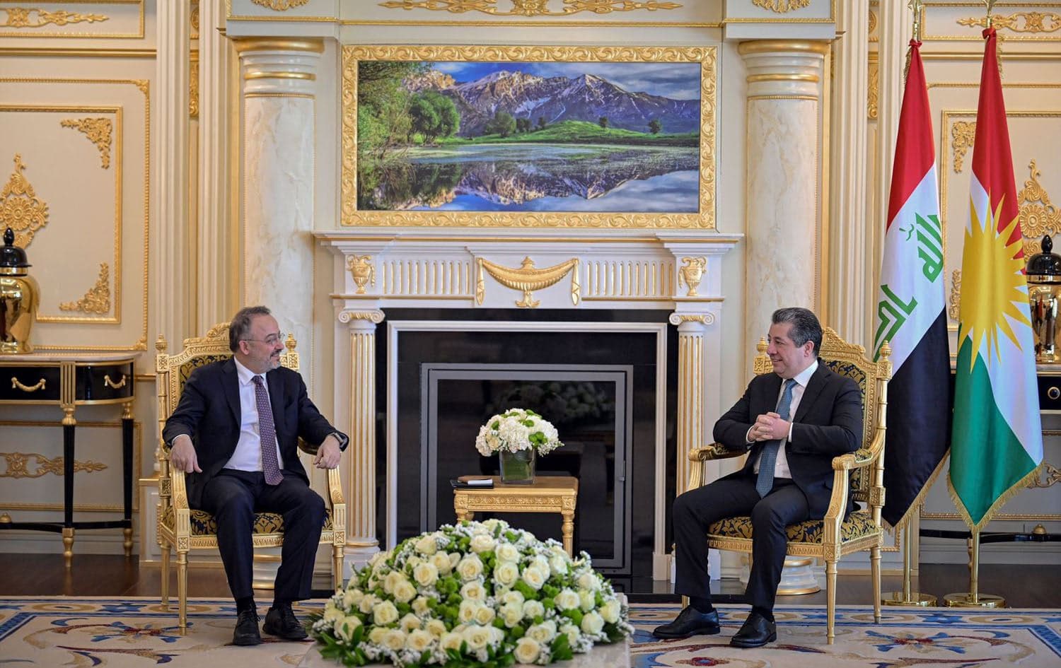 Turkish Deputy Foreign Minister Nuh Yilmaz (left) and Kurdistan Region Prime Minister Masrour Barzani (right) in a meeting on April 18, 2025. Photo: Masrour Barzani/Facebook