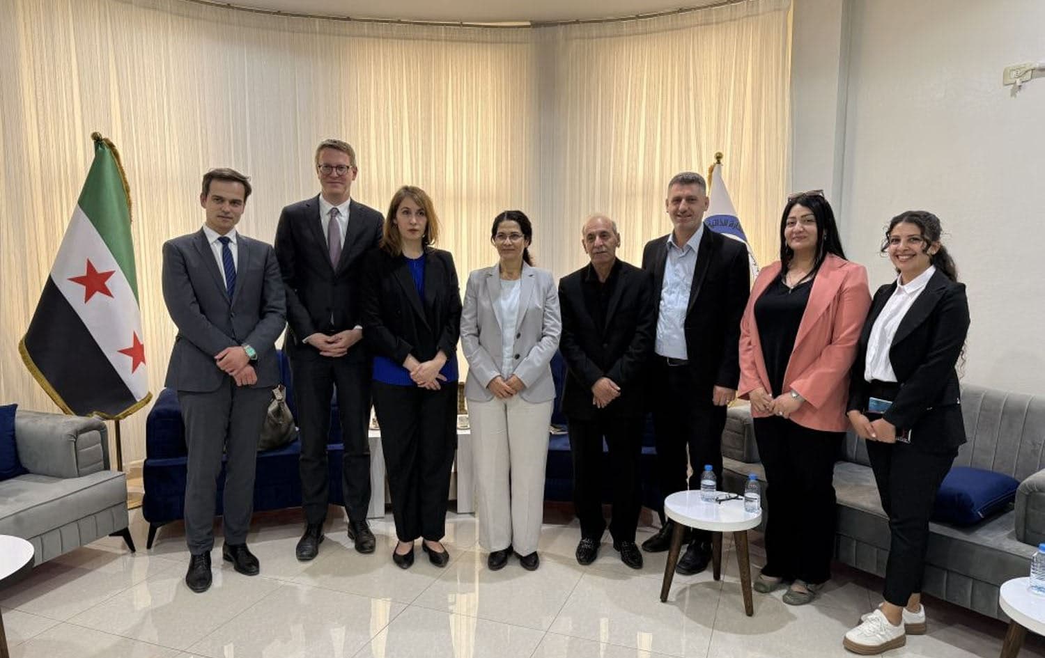 Margarete Jacob, the chargé d’affaires of the German mission in Damascus, meeting with Rojava officials on April 20, 2025. Photo: DAANES