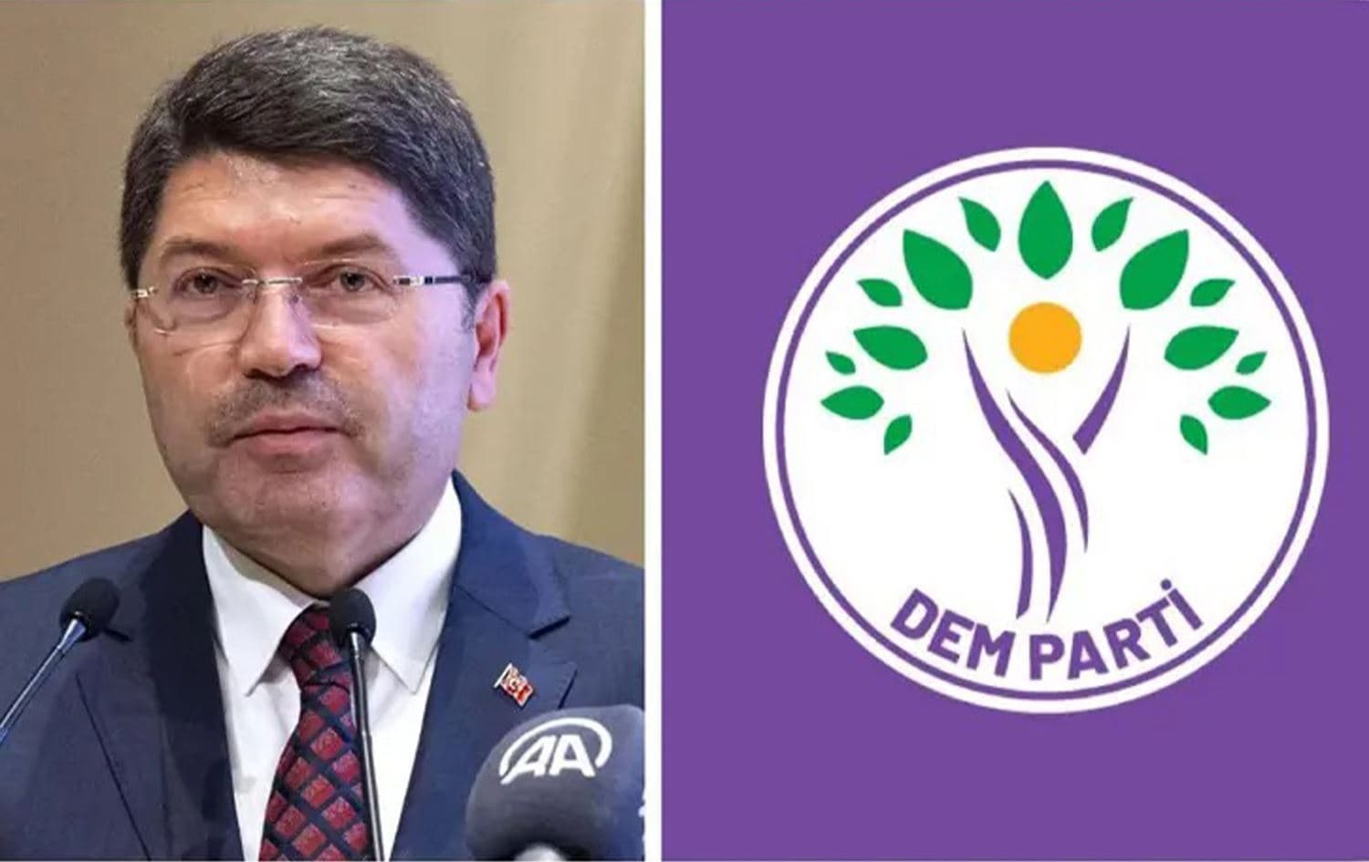 Yilmaz Tunç û Logoya DEM Partiyî /Wêne: Rûdaw Grafîk