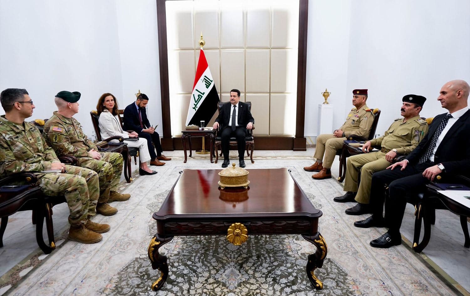 Iraqi Prime Minister Mohammed Shia’ al-Sudani meeting with Major General Kevin Leahy, commander of the US-led coalition against the Islamic State, on April 24, 2025. Photo: Sudani’s office