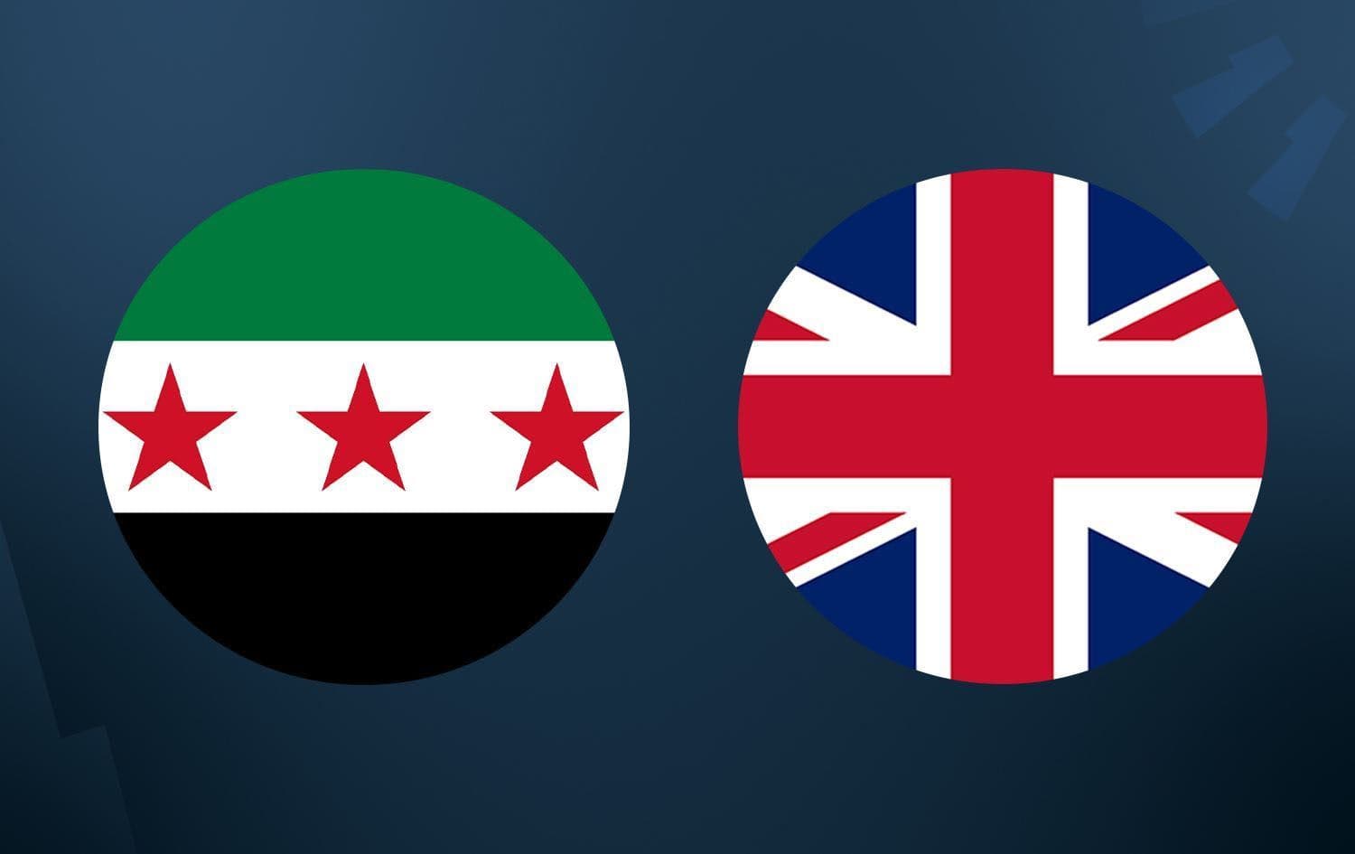 From left, Syrian and British flags. Graphic: Rudaw