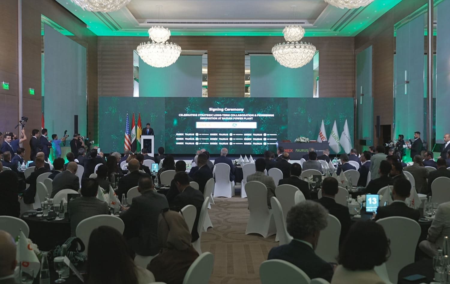 Kurdistan Region Deputy Prime Minister Qubad Talabani speaks at the signing ceremony of the deal between GE and Taurus Arm on April 27, 2025. Photo: Rudaw