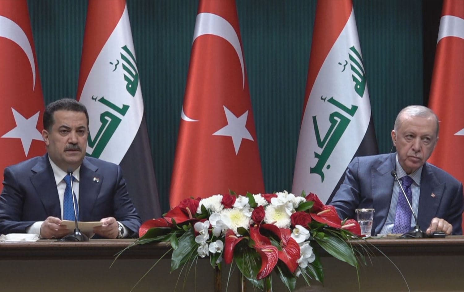 Turkish President Recep Tayyip Erdogan holds presser with Iraqi Prime Minister Mohammed Shia' al-Sudani in Ankara on May 8, 2025. Photo: AFP