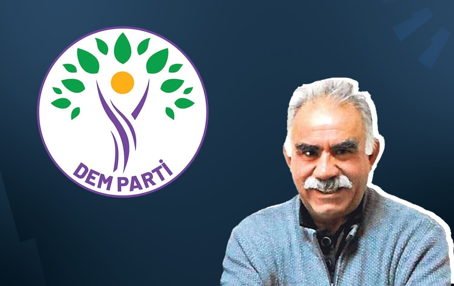 Abdullah Ocalan û logoya DEM Partiyê / Wêne: Rûdaw Grafîk