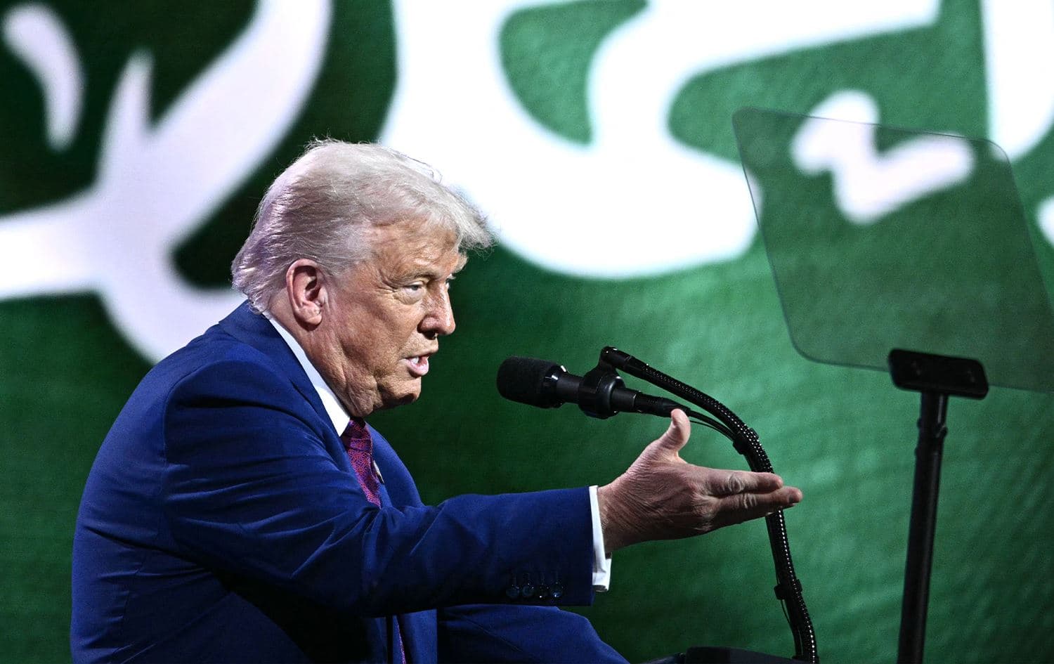 US President Donald Trump during a speech in Riyadh, Saudi Arabia on May 13, 2025. Photo: AFP