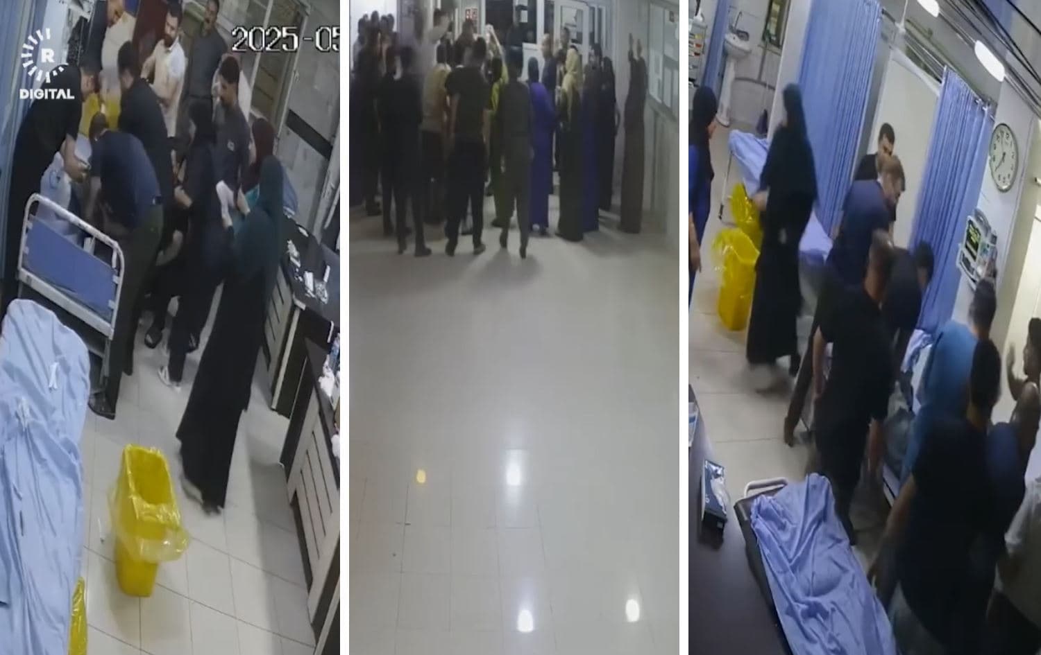 کارمەندی نەخۆشخانەکە خەریکن فریاگەوزاریی سەرەتایی بۆ کرێکارەکە دەکەن.