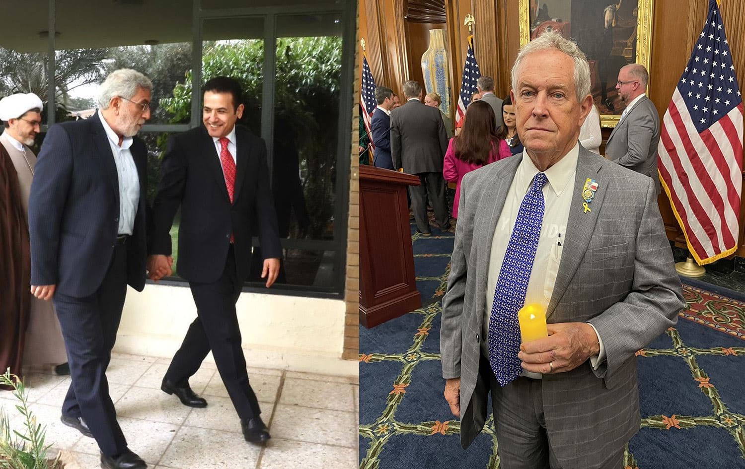 Araji and Qaani meeting in Baghdad on May 14, 2025 [left], and a file photo of US congressman Joe Wilson. Graphic: Rudaw 
