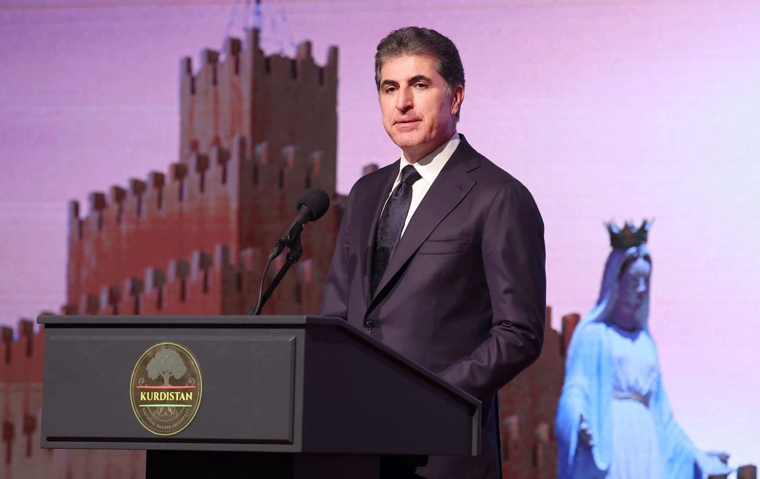Kurdistan Region President Nechirvan Barzani speaking at an event in Erbil on April 23, 2025. Photo: Kurdistan Region Presidency.