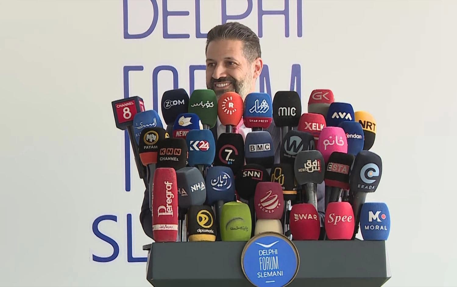 Kurdistan Region Deputy Prime Minister Qubad Talabani speaks at a presser in Sulaimani on May 18, 2025. Photo: Screengrab/Rudaw