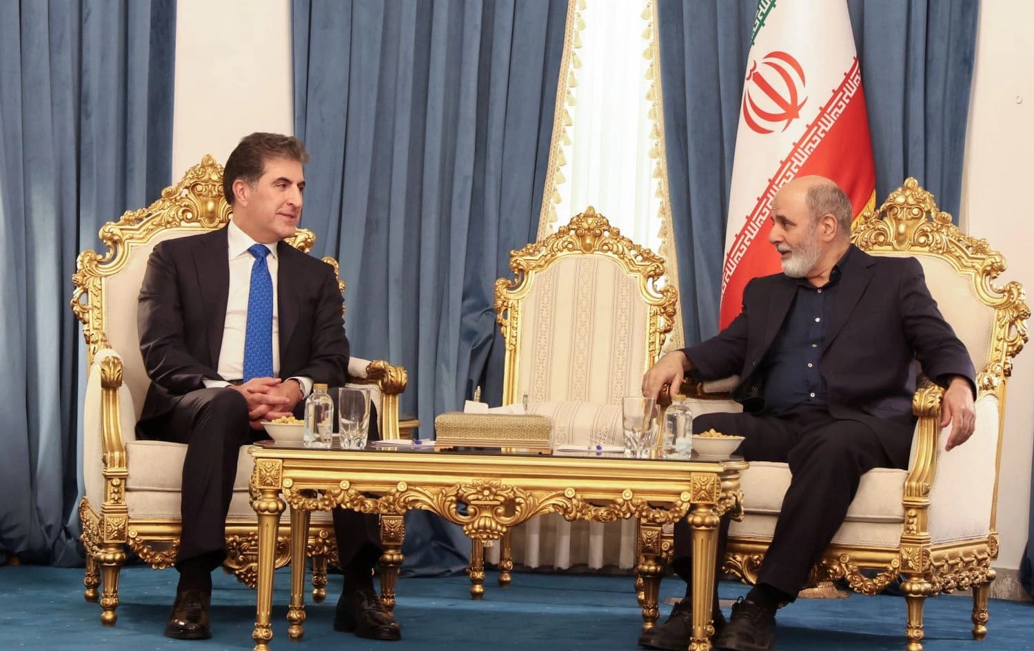 Kurdistan Region President Nechirvan Barzani in a meeting with Iran's Supreme National Security Council Secretary, Ali Akbar Ahmadian, in Tehran on May 19, 2025. Photo: Kurdistan Region Presidency