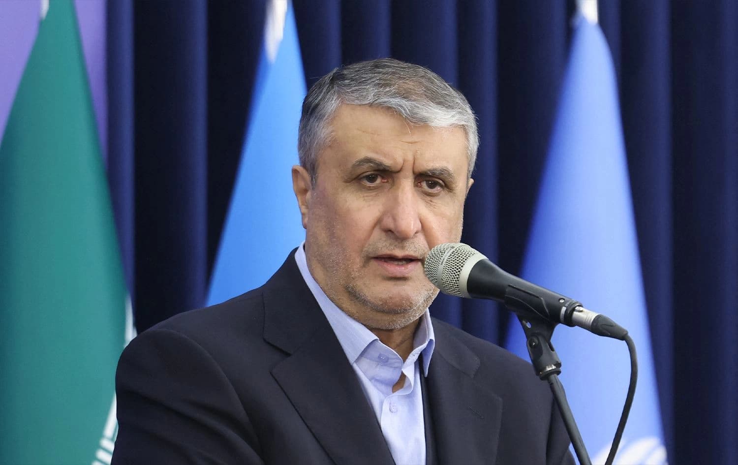 Mohammad Eslami, head of the Atomic Energy Organization of Iran (AEOI), speaks during a joint press conference with the United Nations nuclear chief in Tehran on November 14, 2024. Photo: Atta Kenare/AFP