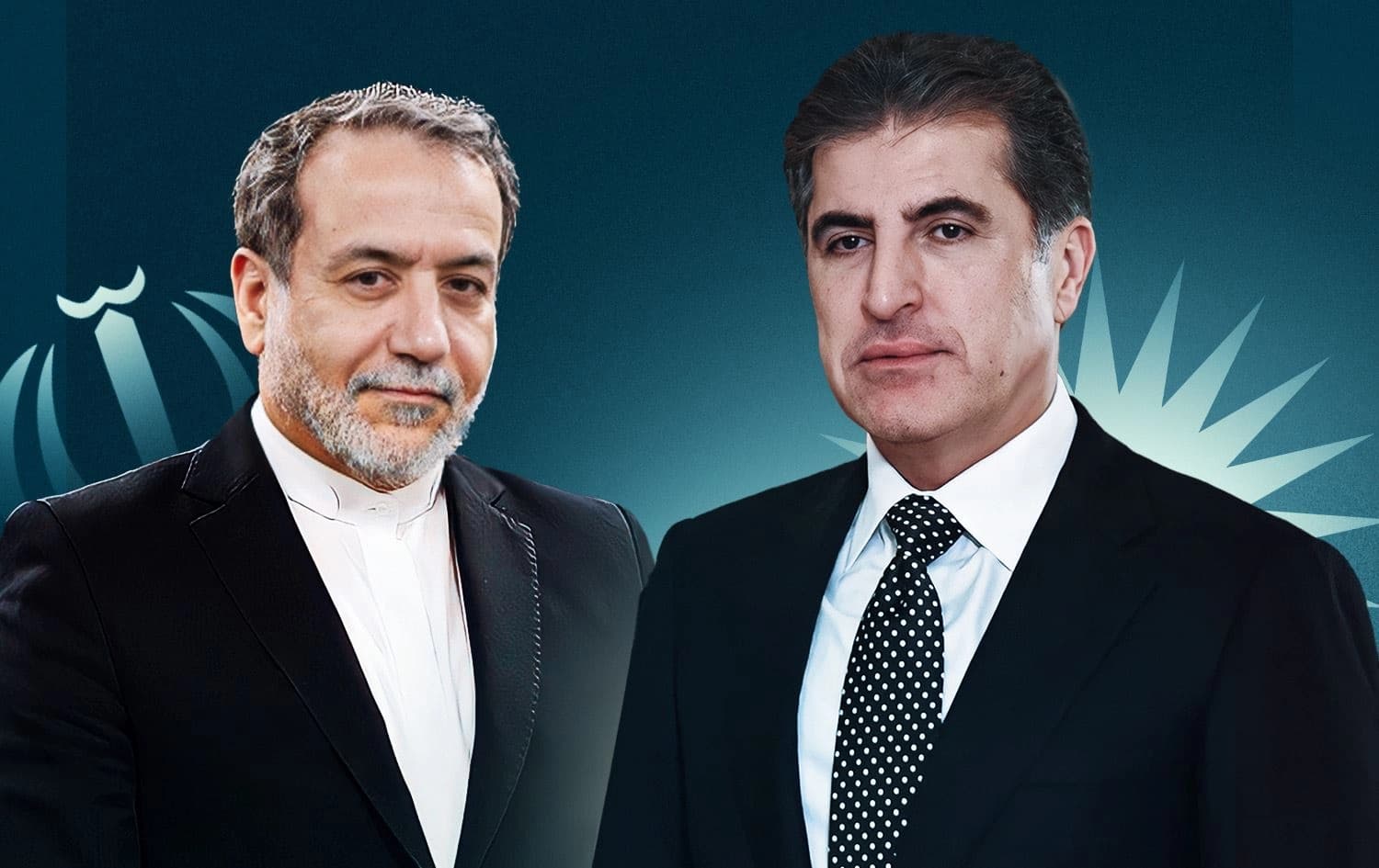 نێچیرڤان بارزانی، سەرۆکی هەرێمی کوردستان و عەباس عێراقچی، وەزیری دەرەوەی ئێران.