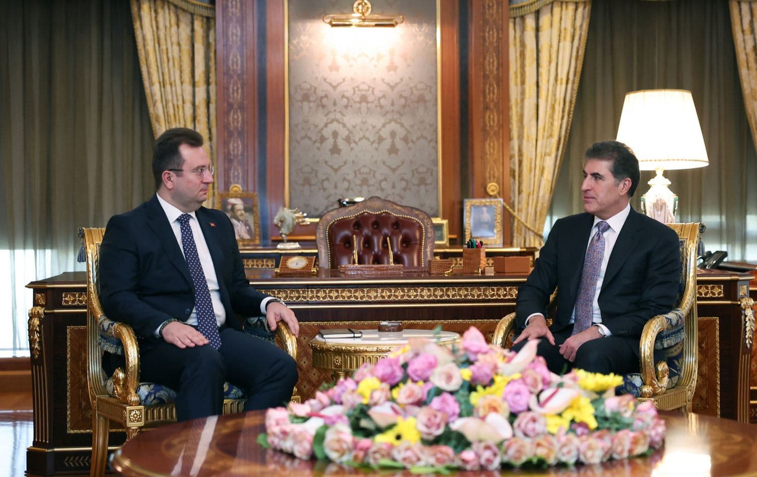 Kurdistan Region President Nechirvan Barzani (right) meets Turkish Consul General to Erbil Erman Topcu (left). Photo: Kurdistan Region Presidency