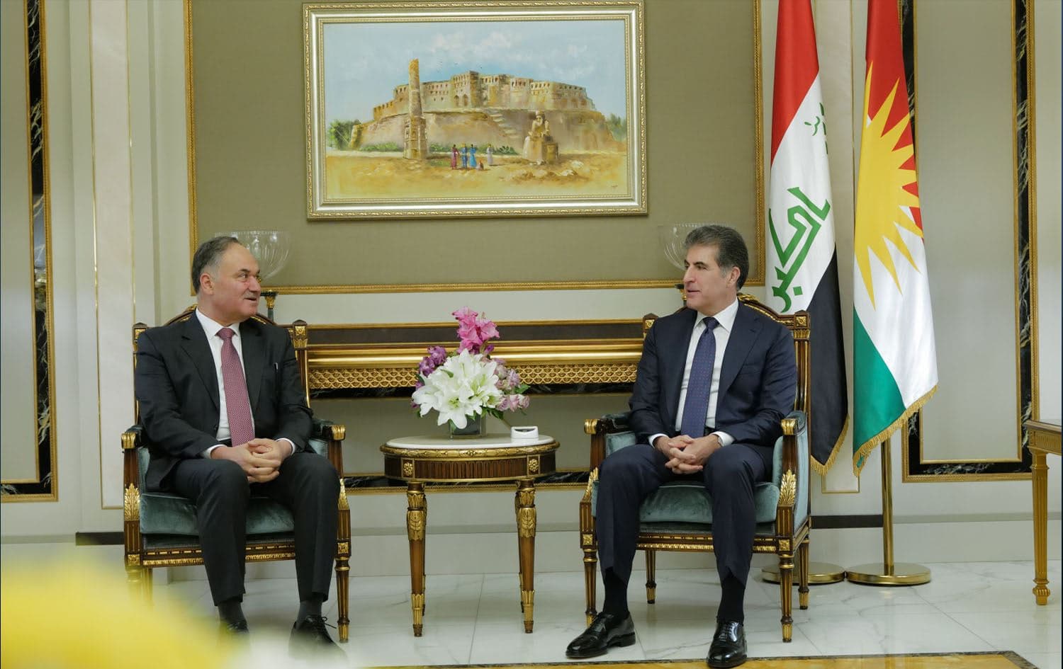 Kurdistan Region President Nechirvan Barzani (right) meets Deputy Prime Minister Rafi al-Issawi (left) in Erbil on June 30, 2025. Photo: Kurdistan Region Presidency