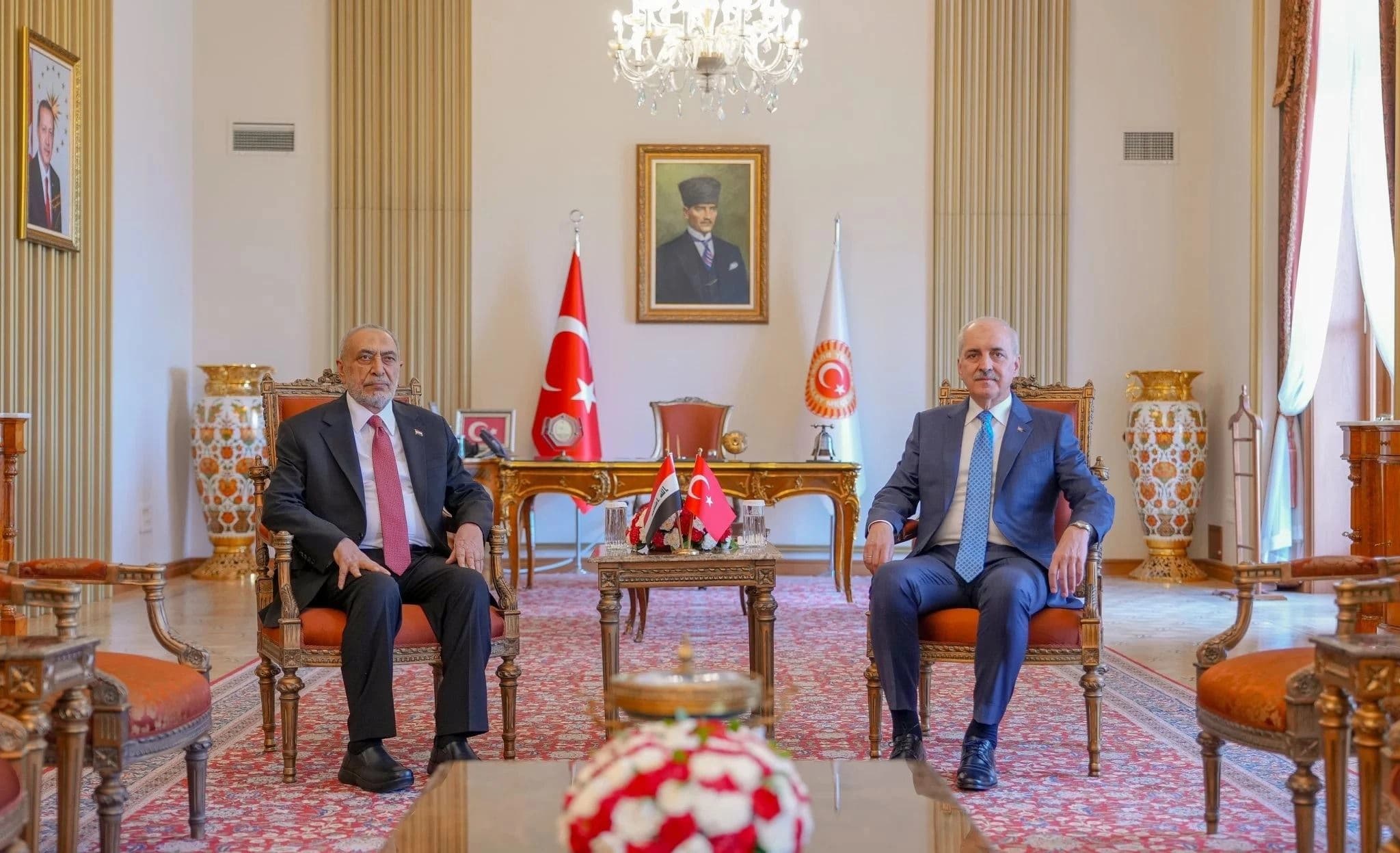 Iraqi Parliament Speaker Mahmoud al-Mashhadani (left) meets his Turkish counterpart Numan Kurtulmus (right) in Ankara on July 1, 2025. Photo: Iraqi parliament 