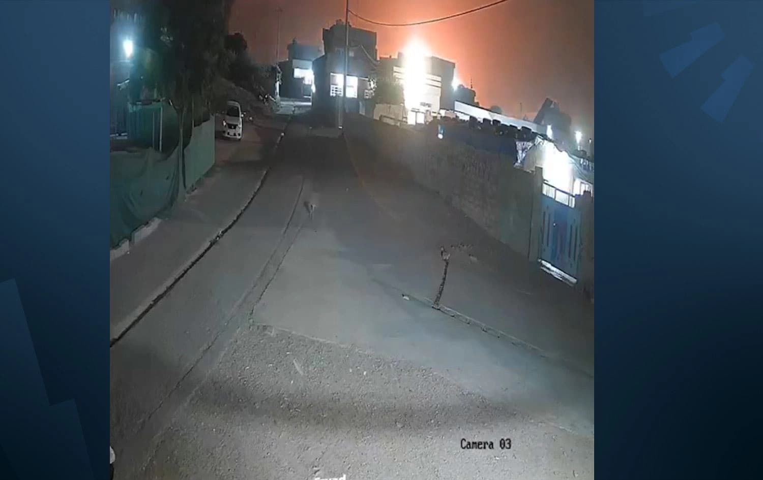 The moment an explosive-laden drone fell near Erbil airport on July 3, 2025. Photo: Screengrab from a submitted CCTV footage. 