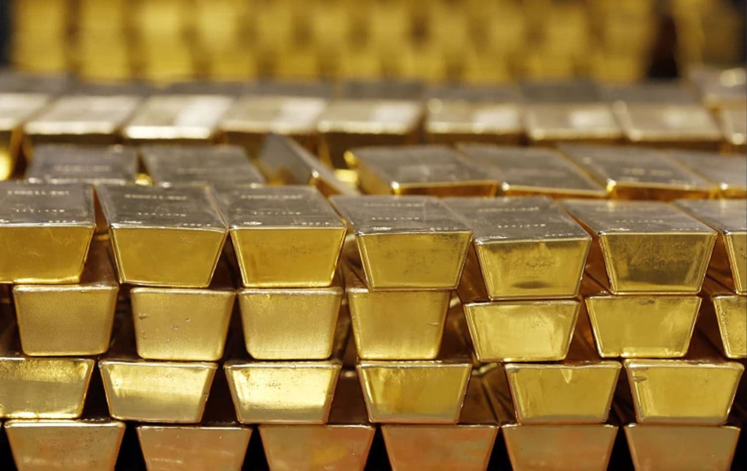 Gold bars are shown stacked in a vault. File photo: AP