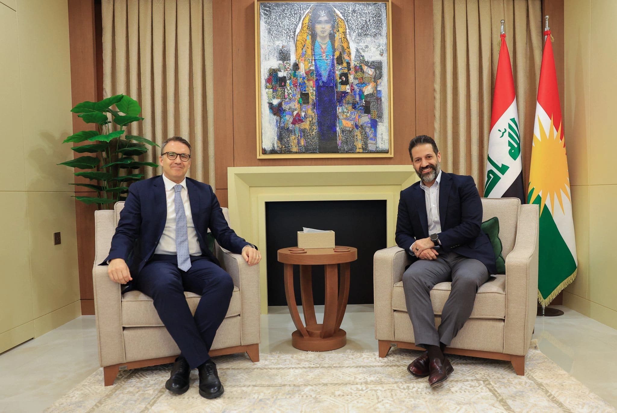 Kurdistan Region Deputy Prime Minister Qubad Talabani (right) and Turkish Ambassador to Iraq Anil Bora Inan meeting on July 17, 2025. Photo: Qubad Talabani/Facebook