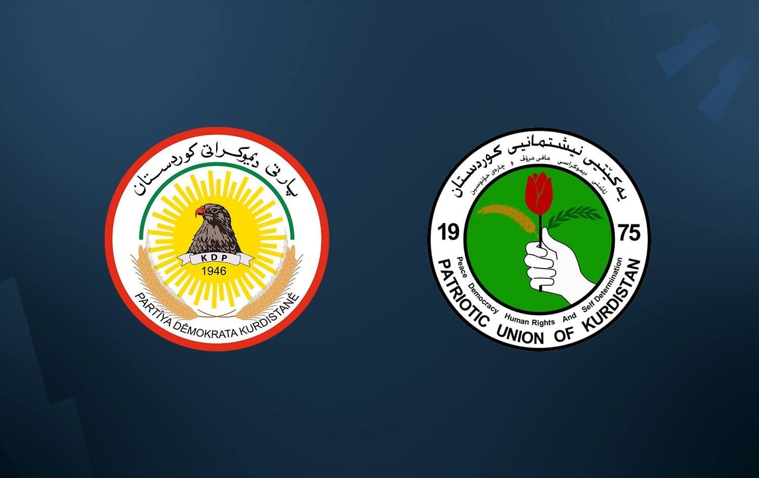 Kurdistan Democratic Party (KDP) and Patriotic Union of Kurdistan (PUK) logos. Graphic: Rudaw