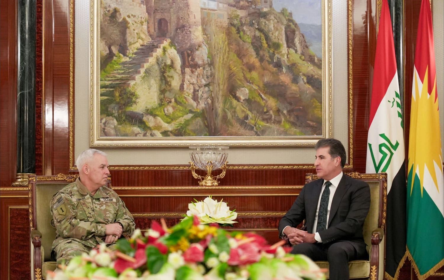 Kurdistan Region President Nechirvan Barzani meets Brigadier General Kevin Lambert, the commander of the US-led Global Coalition to Defeat ISIS, on July 31, 2025. Photo: Kurdistan Region Presidency