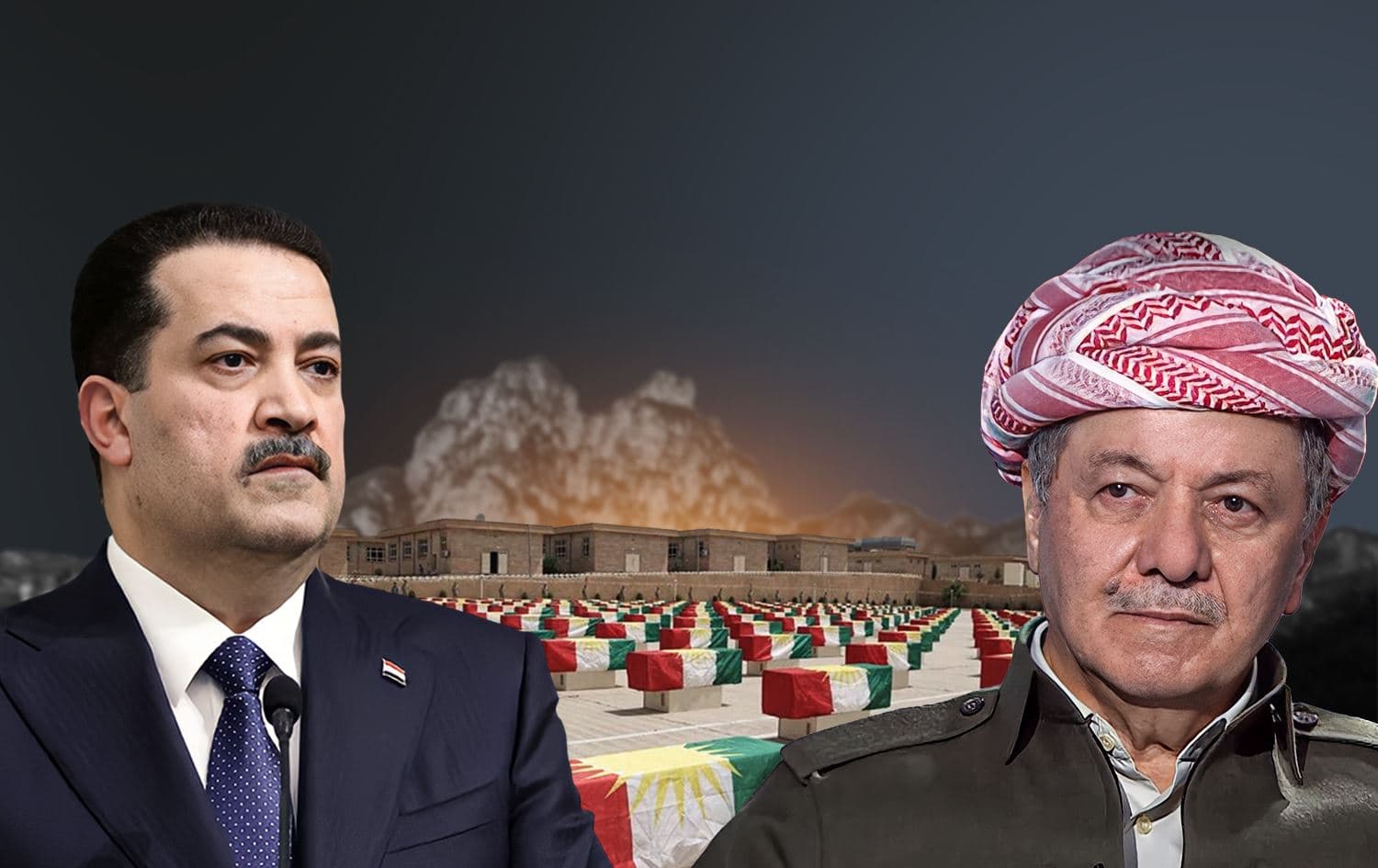 وێنەیەکی گرافیکیی سەرۆک بارزانی و محەممەد شیاع سوودانی