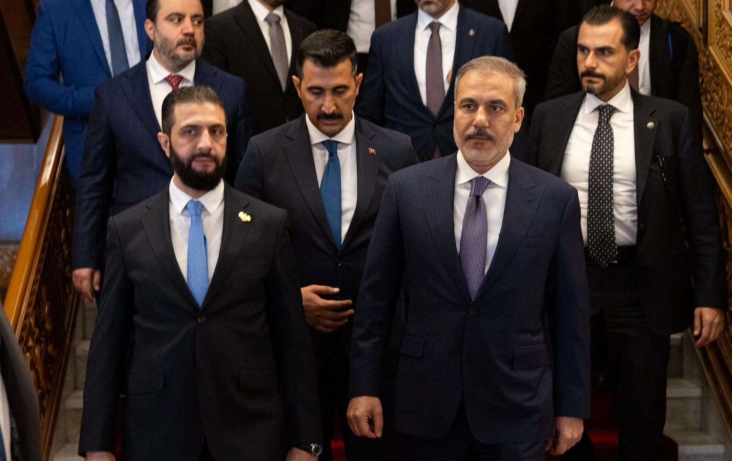 Syrian interim President Ahmad al-Sharaa (left) and Turkish Foreign Minister Hakan Fidan (right) meeting in Damascus on August 8, 2025. Photo: Hakan Fidan/X