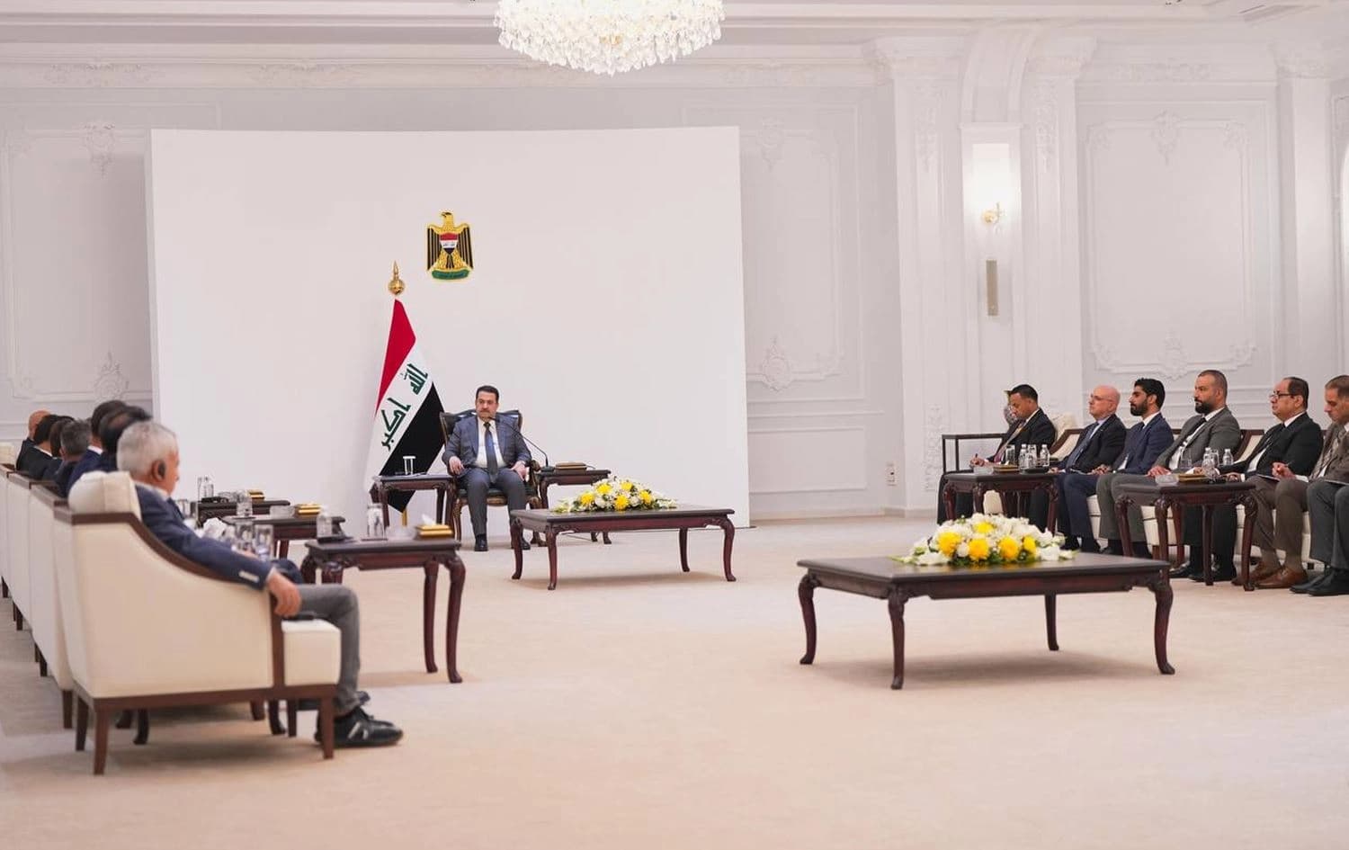 Iraqi Prime Minister Mohammed Shia' al-Sudani (center) in a meeting with companies competing for the Baghdad International Airport development project, in Baghdad on August 13, 2025. Photo: Sudani's office