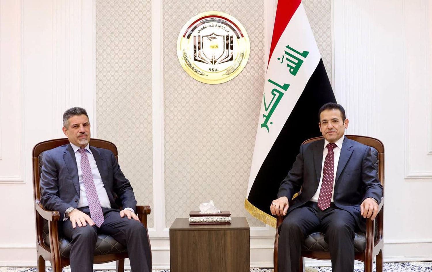 Iraq’s National Security Advisor Qassem al-Araji (right) meets US Chargé d’Affaires Steven Fagin (left) on August 16, 2025. Photo: Qassem al-Araji/Facebook 