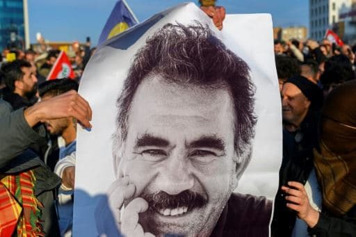 Supporters carrying a portrait of jailed PKK leader Abdullah Ocalan. AFP file photo