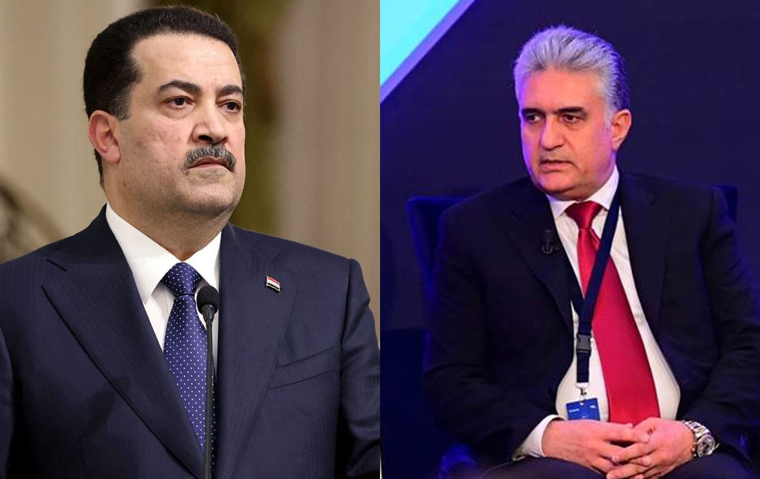 لای راستەوە: رێبەر ئەحمەد، وەزیری ناوخۆی هەرێمی کوردستان و محەممەد شیاع سوودانی، سەرۆکوەزیرانی عێراق