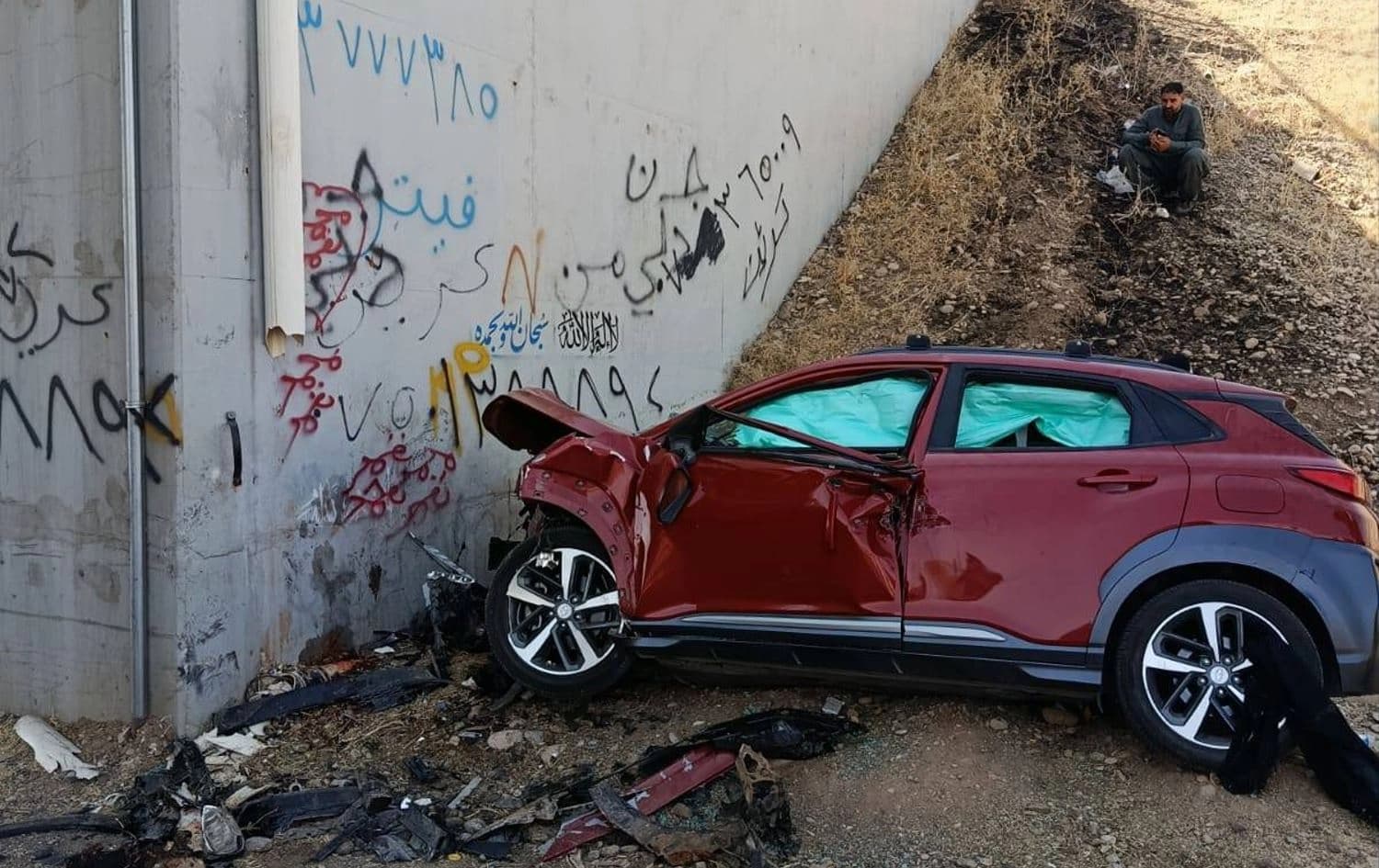 A car crash on the Rovia-Erbil road that killed three people on September 4, 2025. Photo: Azad Taha/Facebook