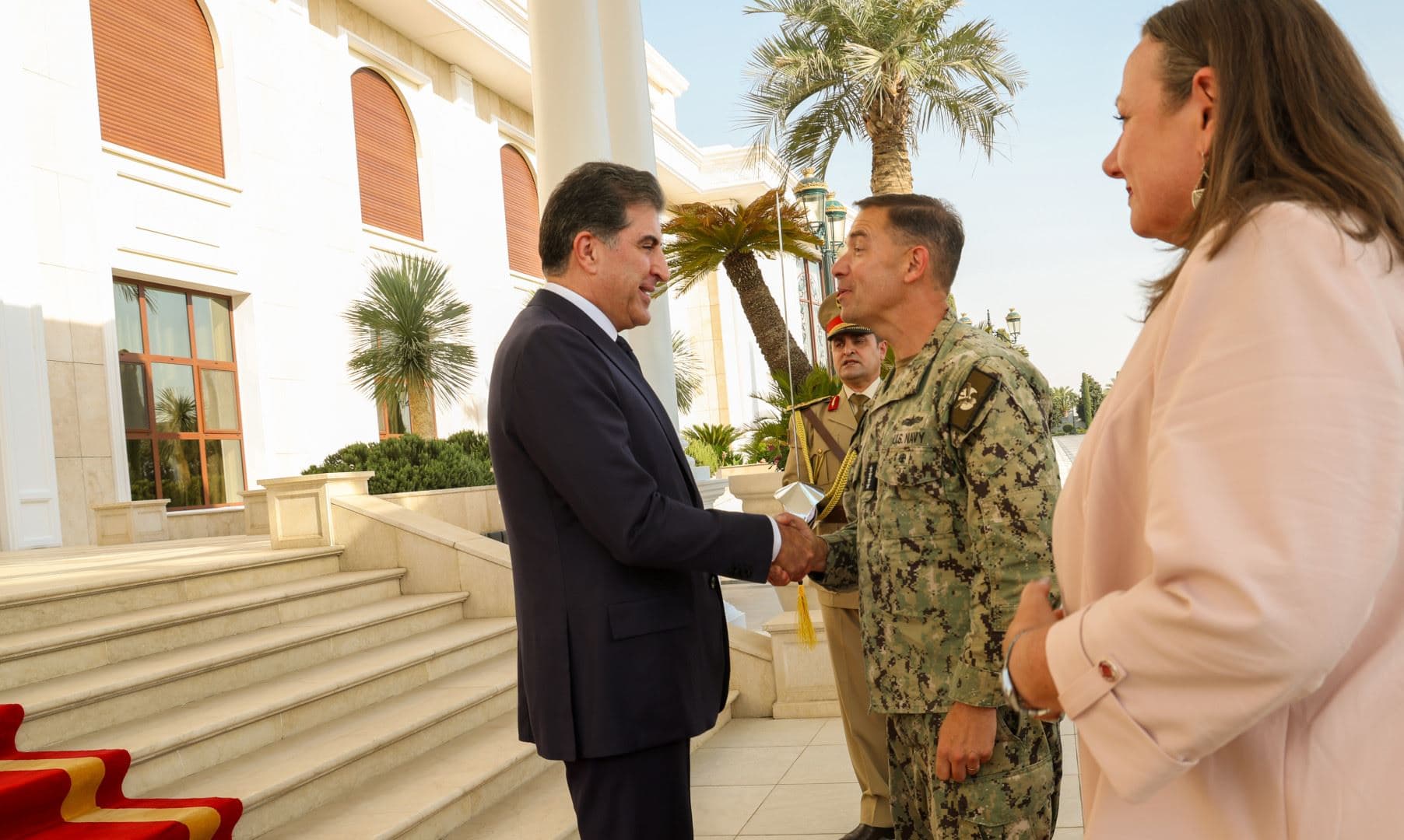 CENTCOM chief Admiral Brad Cooper's greets President Nechirvan Barzani in Erbil on September 2, 2025. Photo: Kurdistan Region Presidency. 