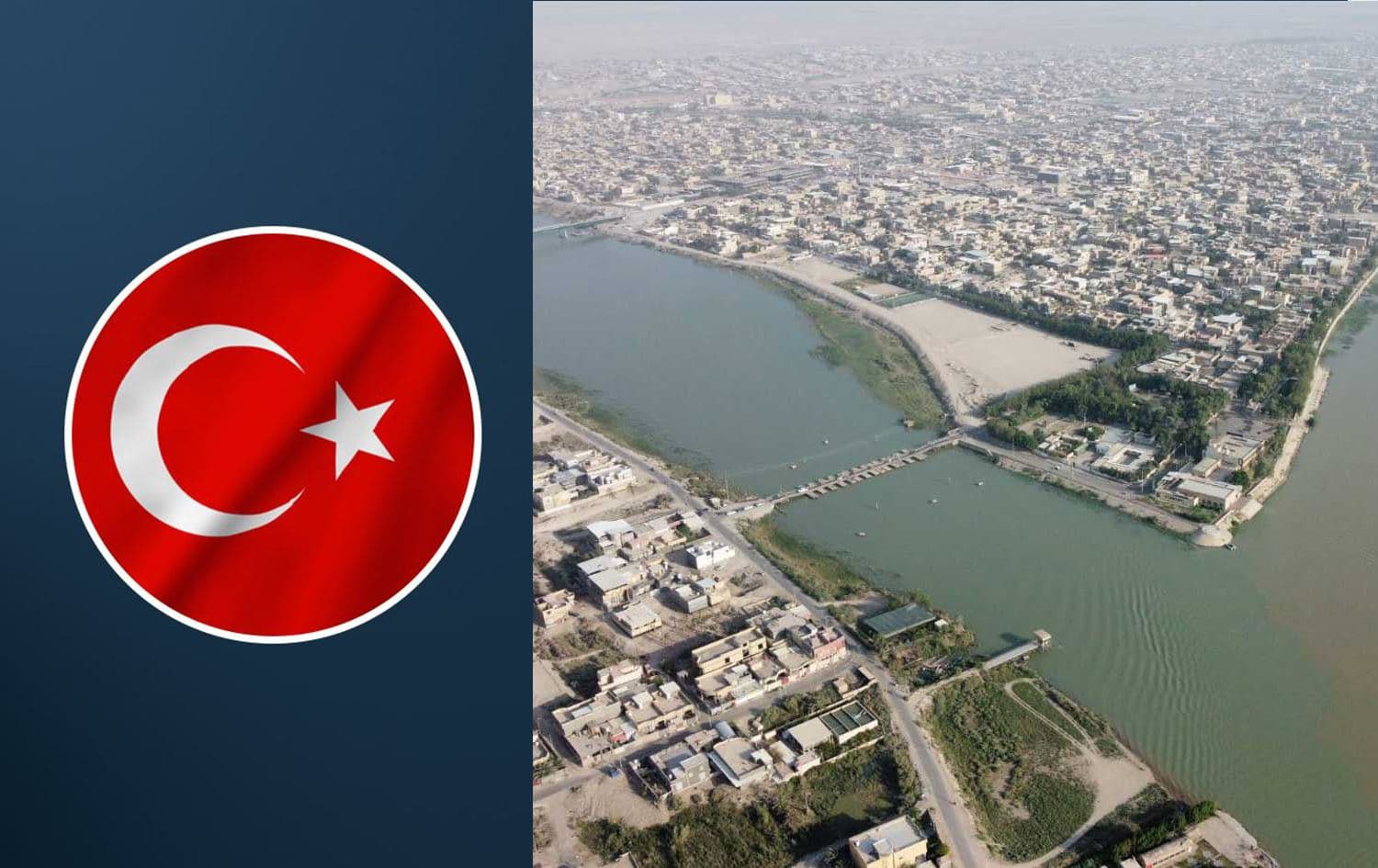 Turkish flag (left) and an area in Iraq where Euphrates and Tigris rivers meet. Graphic: Rudaw 