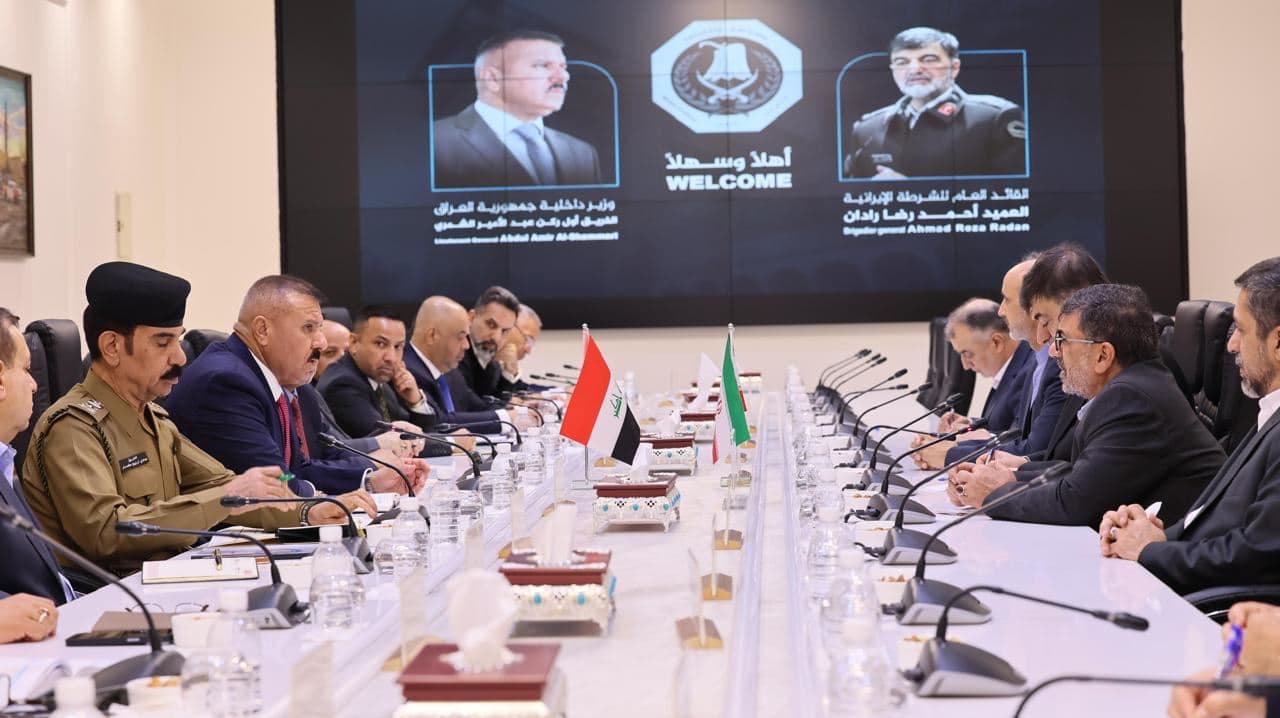 Iraqi Interior Minister Abdul Amir al-Shammari receives Iranian National Police Chief Brigadier General Ahmad Reza Radan in Baghdad on September 14, 2025. Photo: Iraqi interior ministry