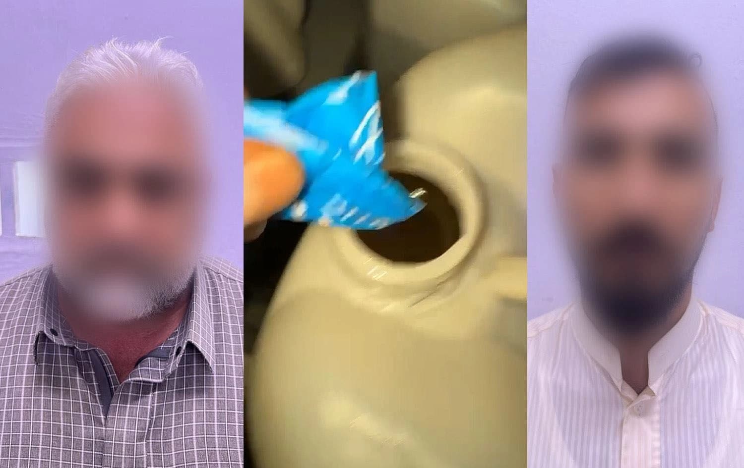 Pictures of the suspected drug traffickers arrested in Saudi Arabia in September 2025 and the confiscated liquid methamphetamine. Photos: Submitted. Graphic: Rudaw 