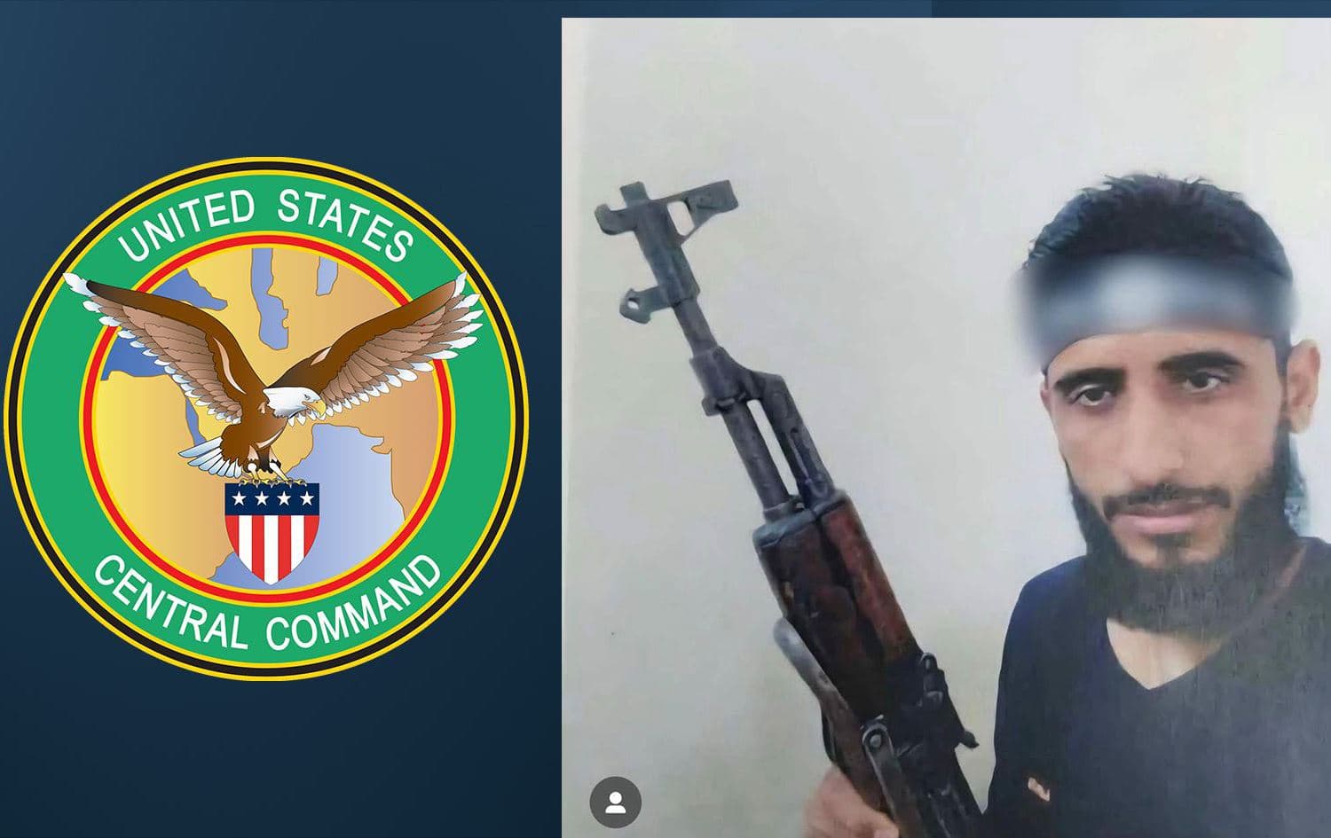 CENTCOM logo and suspected ISIS leader, Omar Abdul Qader, killed in Syria. Graphic: Rudaw 