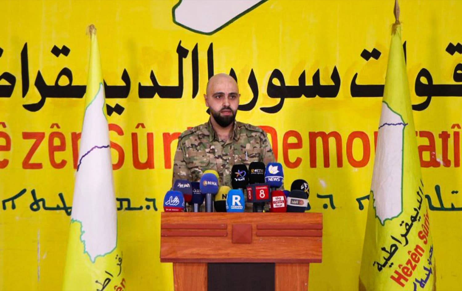 An SDF spokesperson speaking to reporters on September 22, 2025. Photo: SDF 