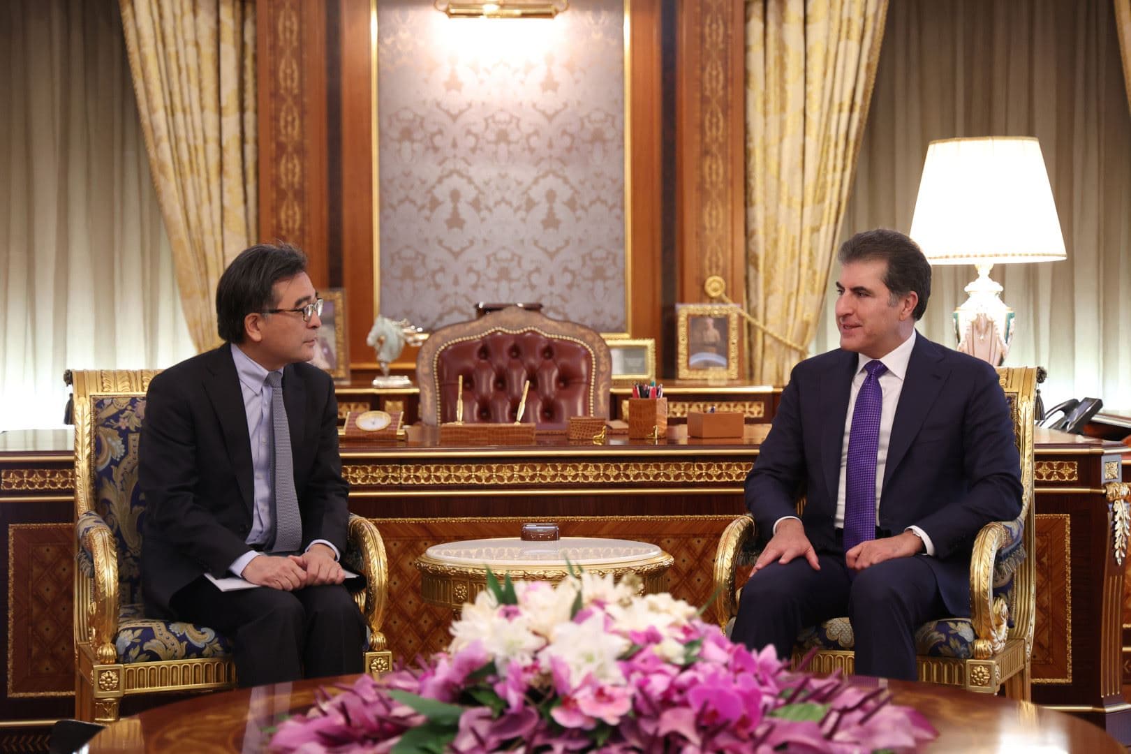 Kurdistan Region President Nechirvan Barzani (right) received Japanese Ambassador to Iraq Akira Endo (left) in Erbil on September 23, 2025. Photo: Kurdistan Region Presidency. 